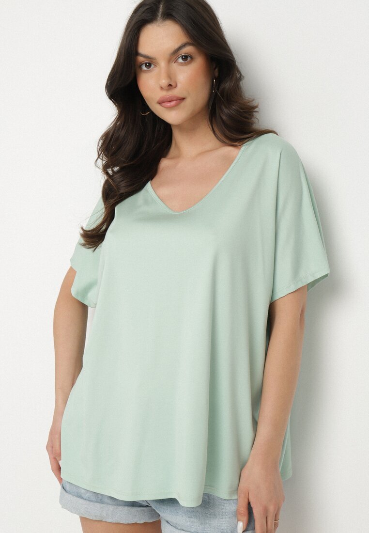 new collection Tricou Verde deschis din Vâscoză cu Croi Lăbat Liosma