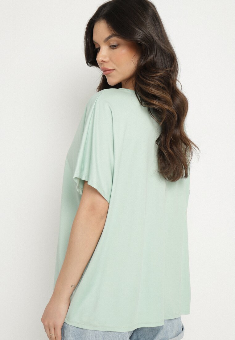 new collection Tricou Verde deschis din Vâscoză cu Croi Lăbat Liosma