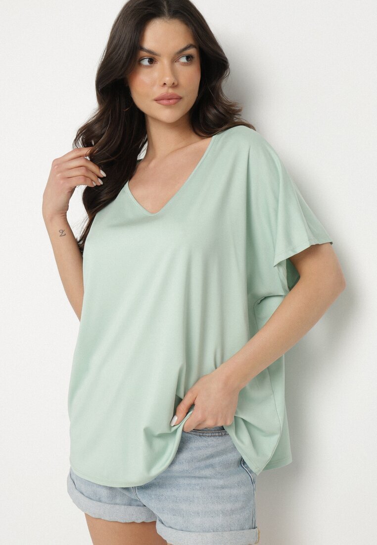new collection Tricou Verde deschis din Vâscoză cu Croi Lăbat Liosma