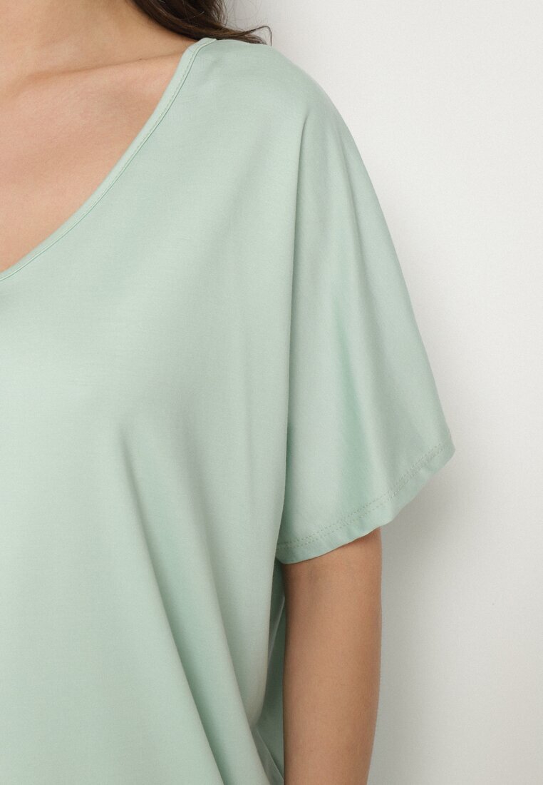 new collection Tricou Verde deschis din Vâscoză cu Croi Lăbat Liosma