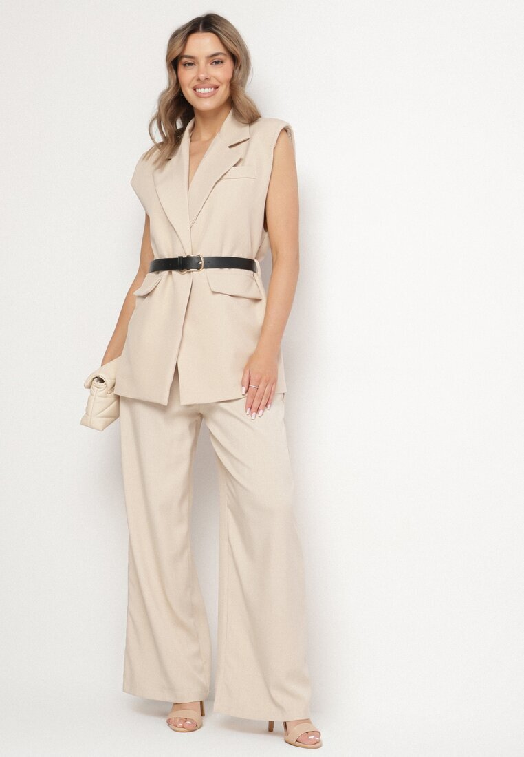 new collection Vestă bej de costum Oversize cu nasture și curea Melazi