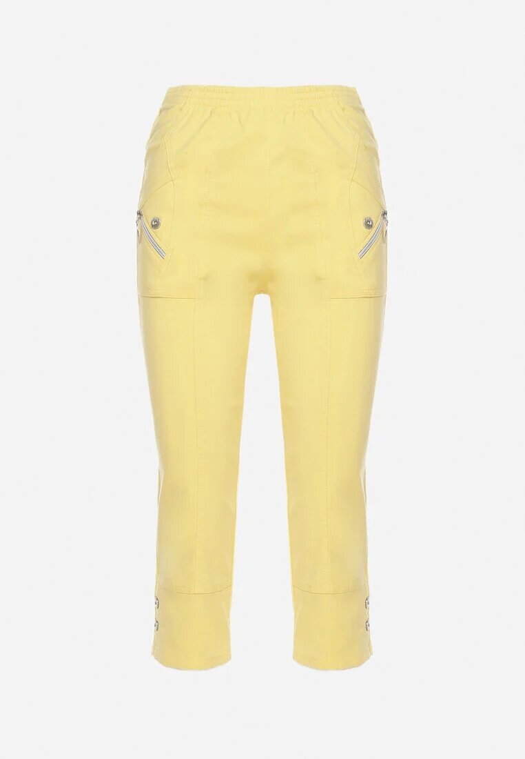new fashion Pantaloni 3/4 Galbene cu Bandă Elastică în Talie și Fermoare Leazira