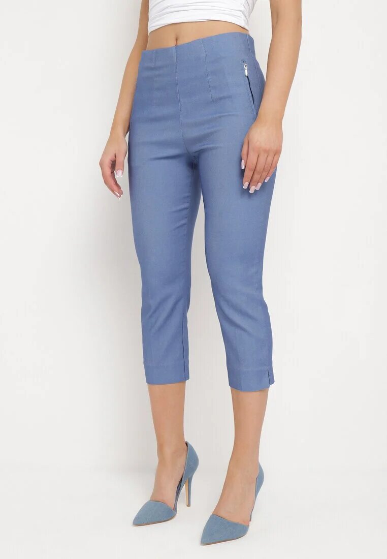 new fashion Pantaloni Albaștri trei sferturi cu elastic în talie și legătură Cidasara