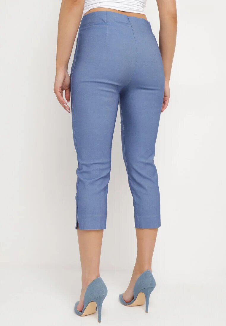 new fashion Pantaloni Albaștri trei sferturi cu elastic în talie și legătură Cidasara