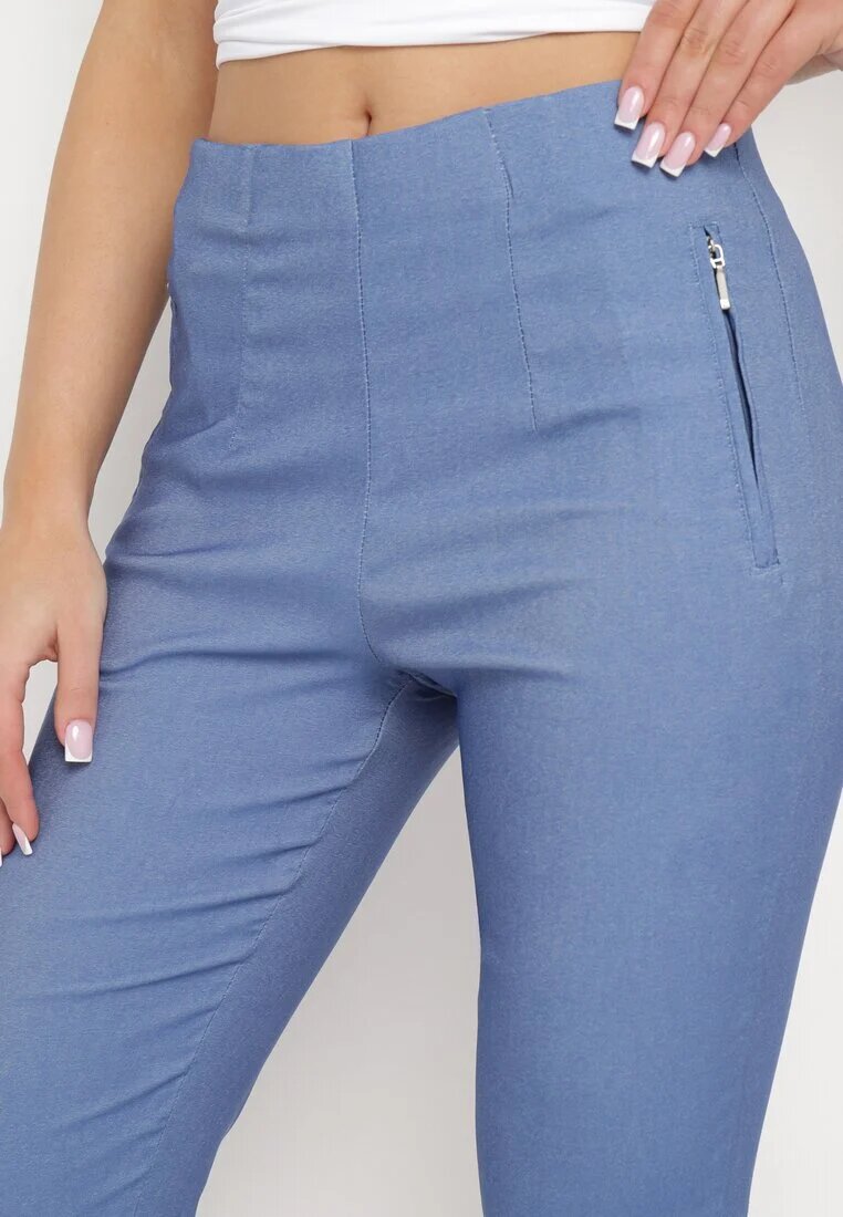 new fashion Pantaloni Albaștri trei sferturi cu elastic în talie și legătură Cidasara