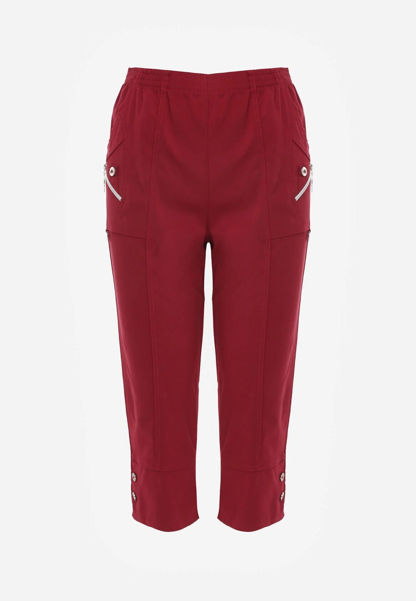 new fashion Pantaloni Bordo 3/4 cu elastic în talie și Fermoare Leazira
