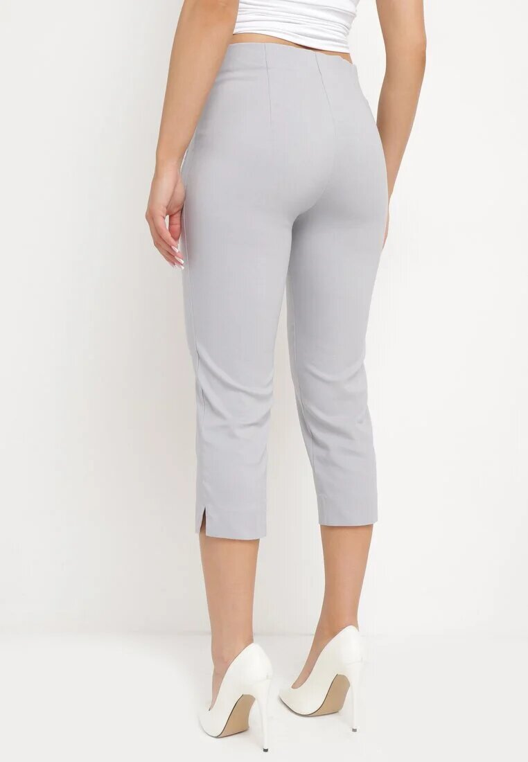 new fashion Pantaloni Gri de lungime 3/4 cu bandă elastică în talie și cu legătură Cidasara
