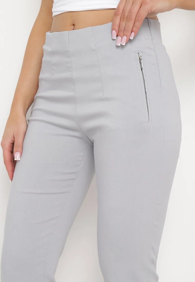 new fashion Pantaloni Gri de lungime 3/4 cu bandă elastică în talie și cu legătură Cidasara