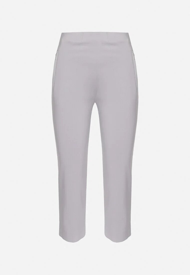new fashion Pantaloni Gri de lungime 3/4 cu bandă elastică în talie și cu legătură Cidasara