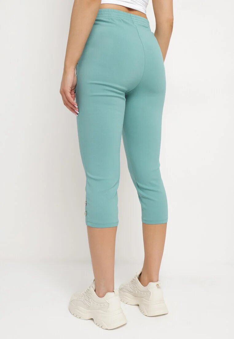 new fashion Pantaloni Menta 3/4 cu Bandă Elastică în Talie și Fermoare Leazira