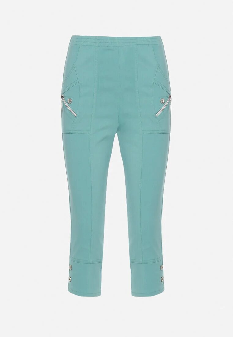 new fashion Pantaloni Menta 3/4 cu Bandă Elastică în Talie și Fermoare Leazira