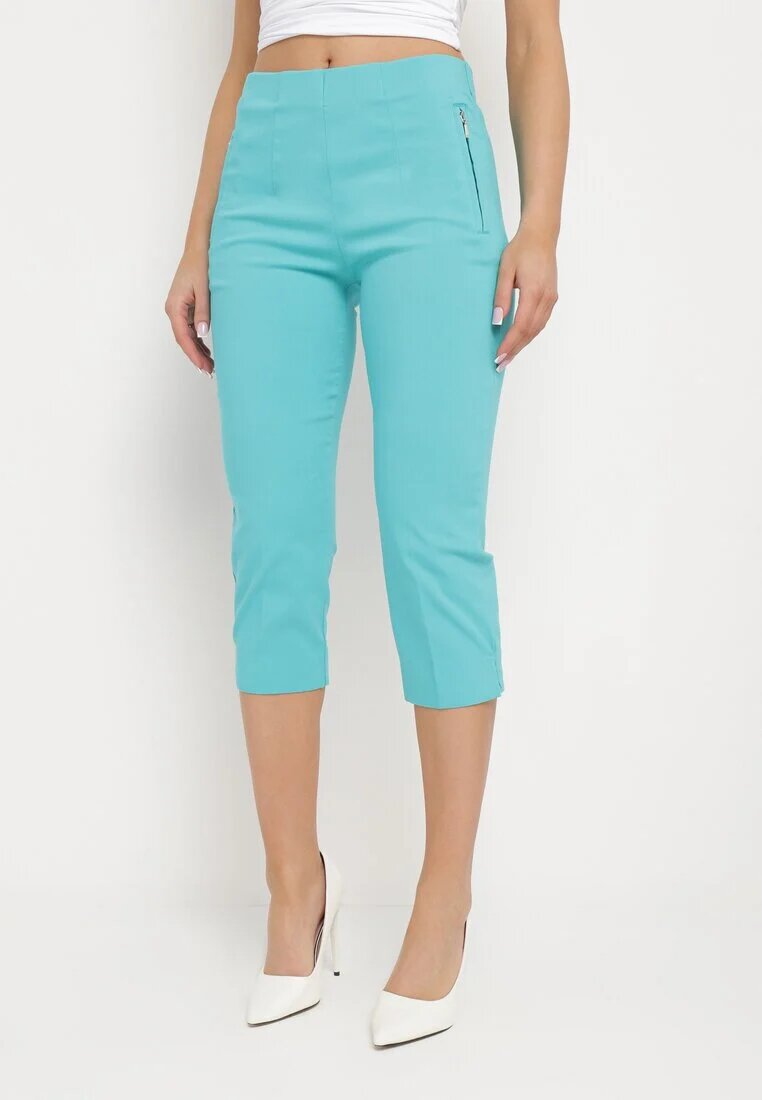 new fashion Pantaloni Mentă 3/4 cu talie elastică și legătură Cidasara
