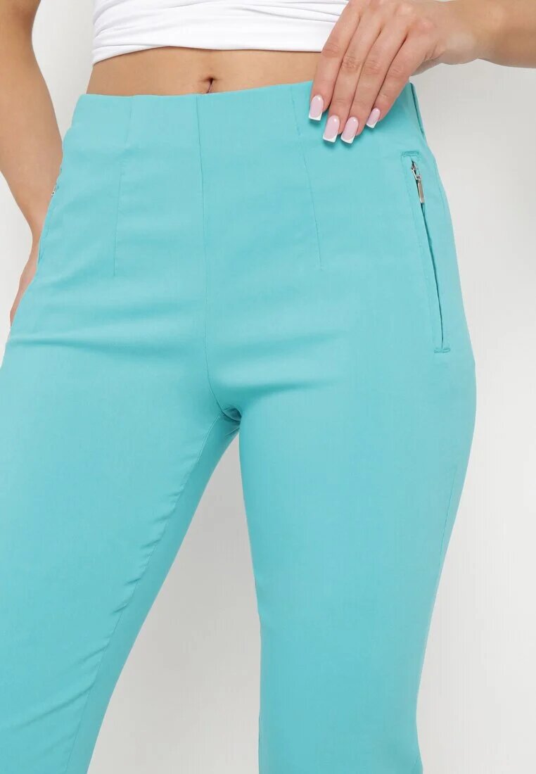 new fashion Pantaloni Mentă 3/4 cu talie elastică și legătură Cidasara