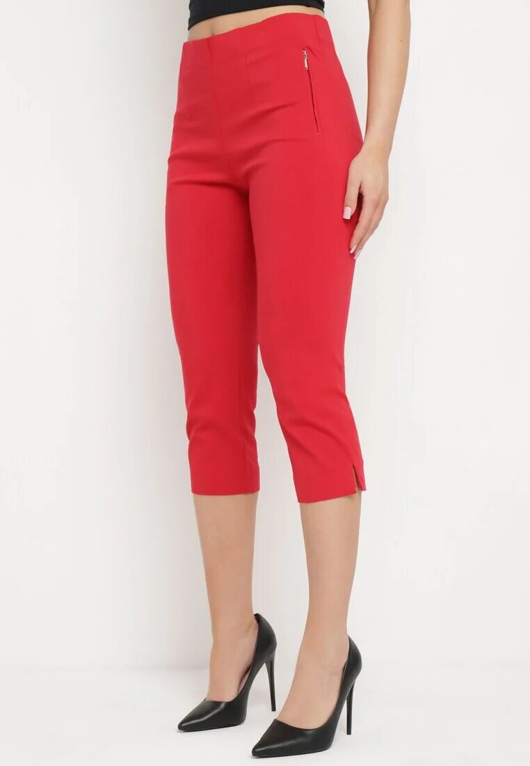 new fashion Pantaloni Roșii 3/4 cu bandă elastică în talie și șnur Cidasara
