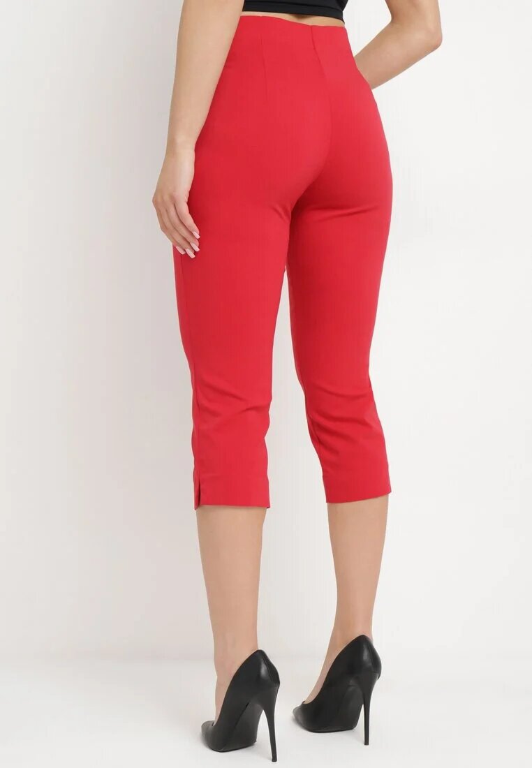 new fashion Pantaloni Roșii 3/4 cu bandă elastică în talie și șnur Cidasara