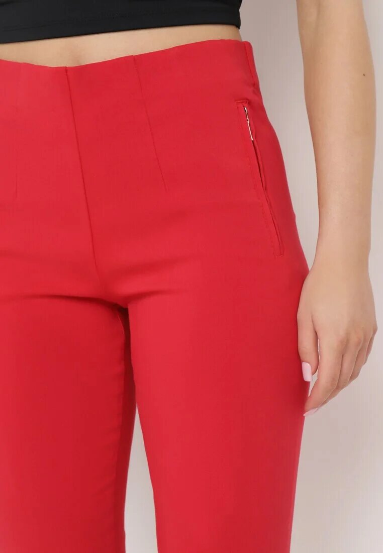 new fashion Pantaloni Roșii 3/4 cu bandă elastică în talie și șnur Cidasara