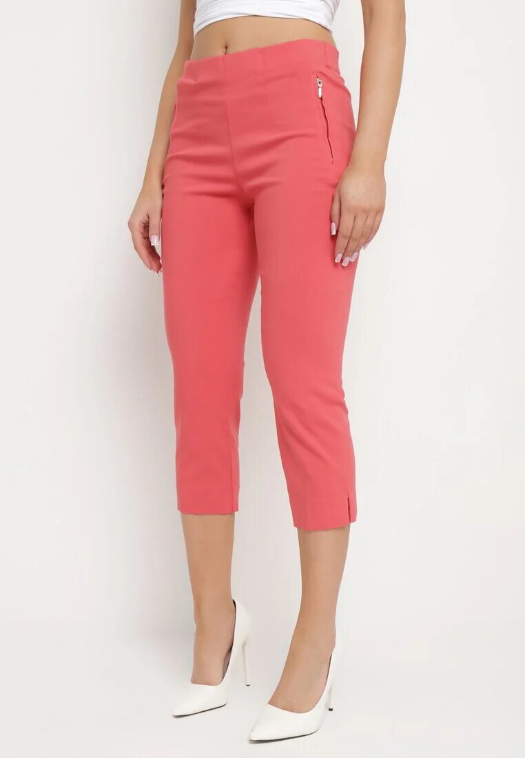 new fashion Pantaloni roz lungime 3/4 cu talie elastică și șnur Cidasara