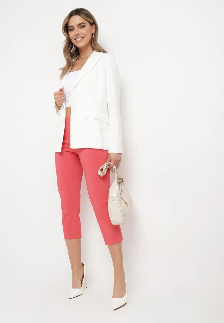 new fashion Pantaloni roz lungime 3/4 cu talie elastică și șnur Cidasara