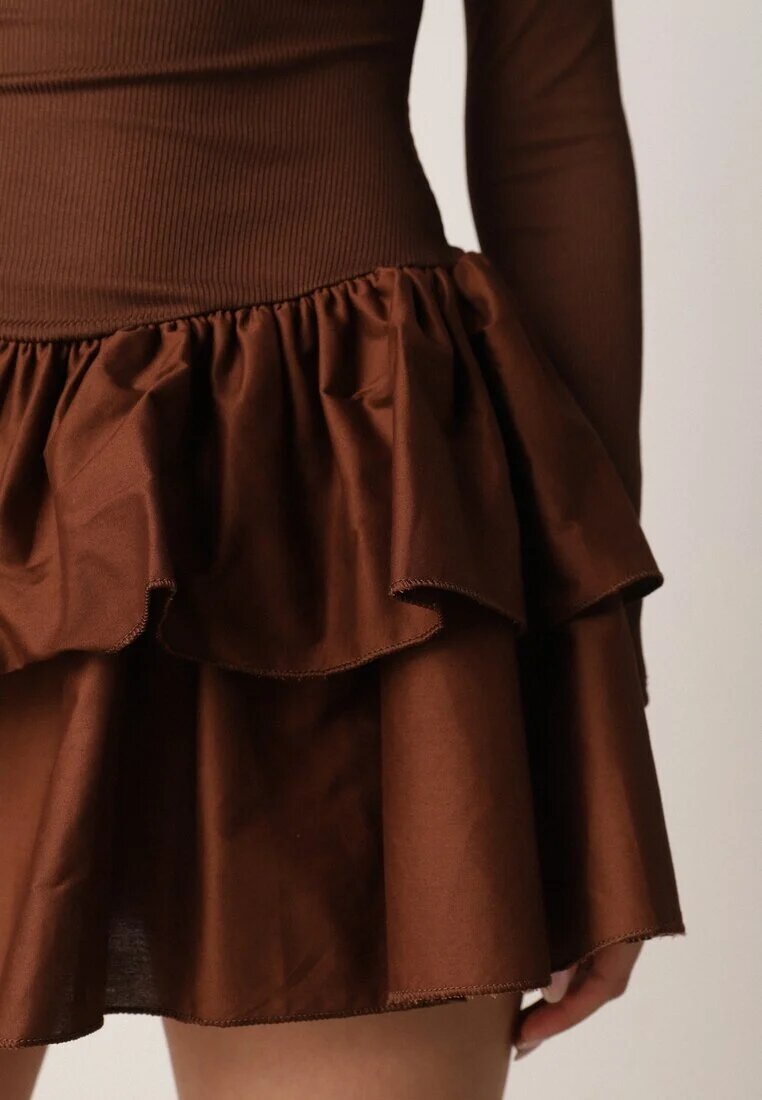 new fashion Rochie Maro Evazată cu Mânecă Lungă și Volan Reonaria