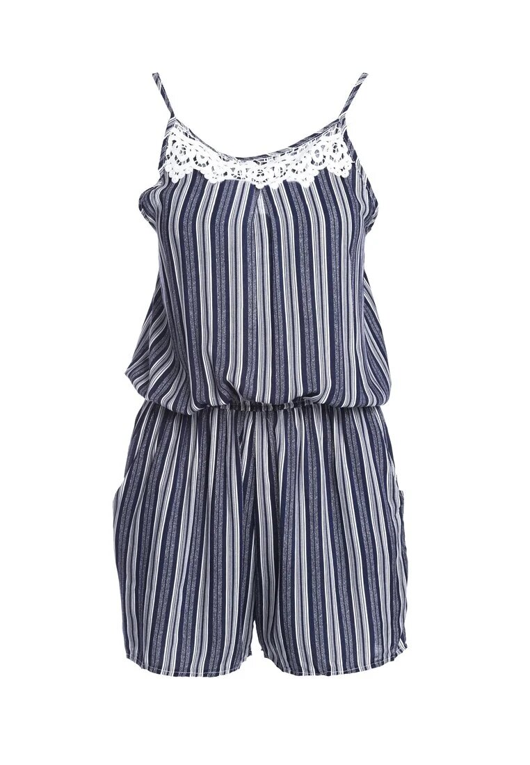 new fashion Salopetă Albastru marin-Alb Hush
