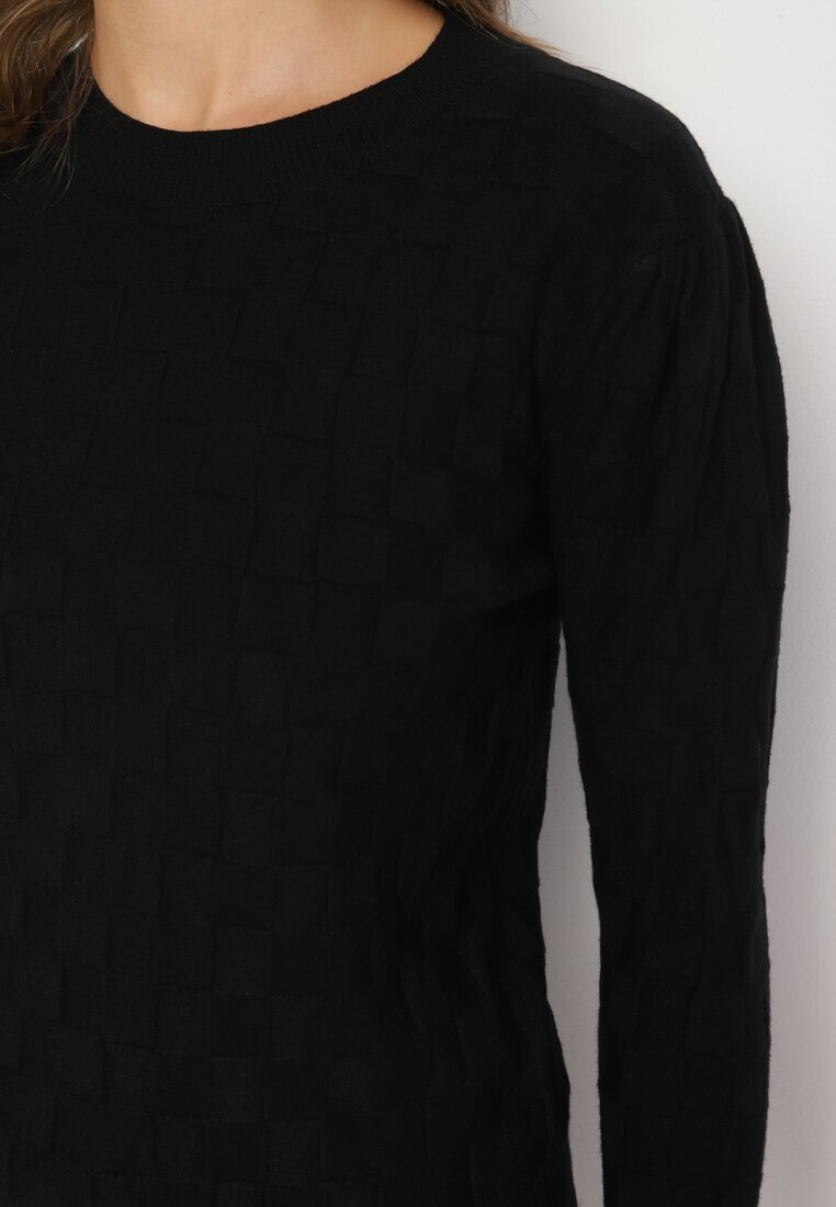 newstar Pulover Negru cu Viscoză Modal și Împletitură Decorativă Jaliti