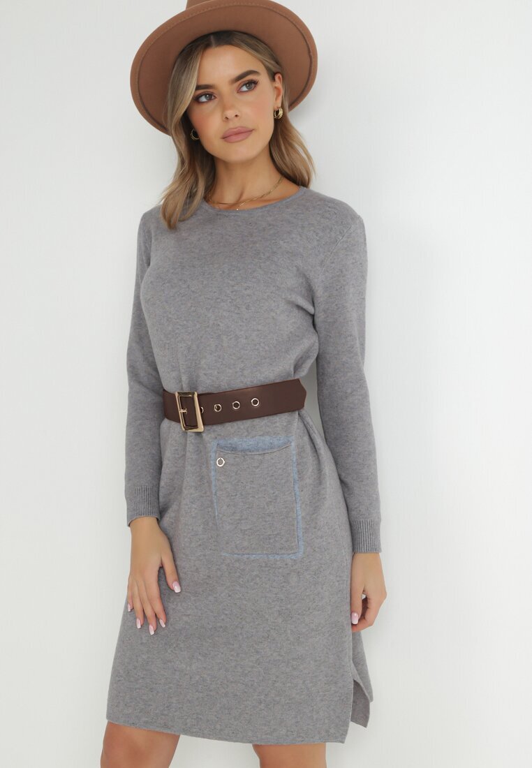 newstar Rochie Gri Dreaptă din Tricot Zammar