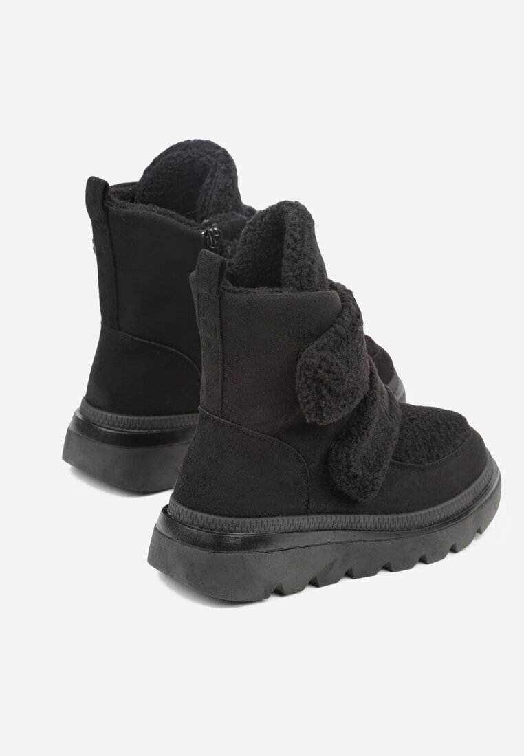 next step Botine Negre de Zăpadă pe Talpă Groasă Decorate cu Benzi Velcro Largi Amerria