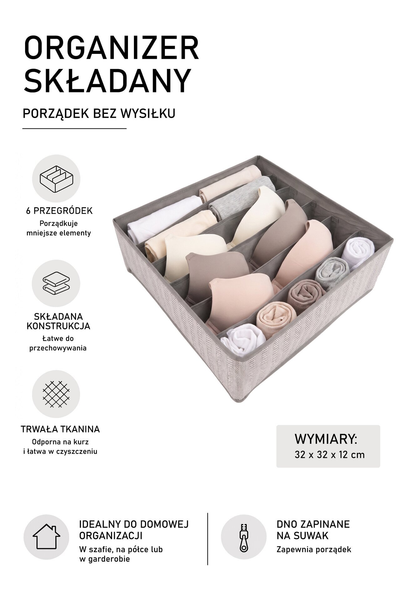 nice life Organizator pliabil cu fund cu închidere Celie Gri