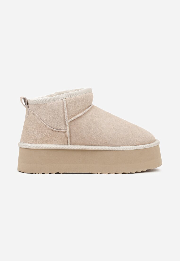 nm Cizme de zăpadă bej slip-on cu platformă cu carâmb din piele întoarsă naturală Mevelessa