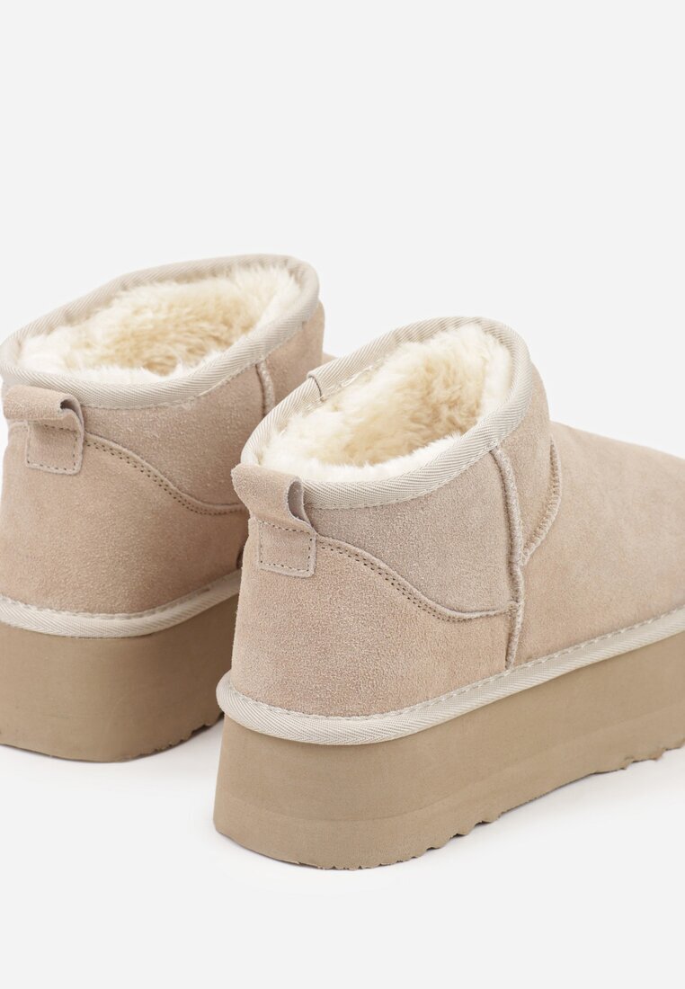 nm Cizme de zăpadă bej slip-on cu platformă cu carâmb din piele întoarsă naturală Mevelessa