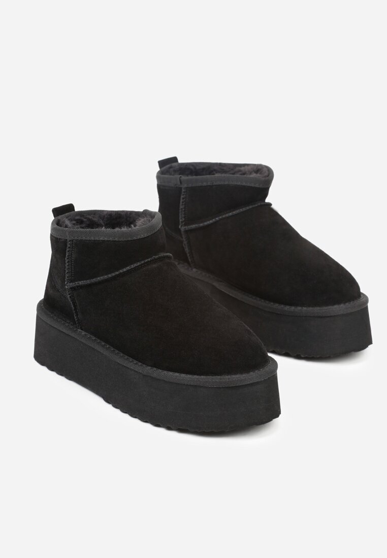 nm Cizme de zăpadă Negre Slip-on cu platformă cu carâmb din piele întoarsă naturală Mevelessa