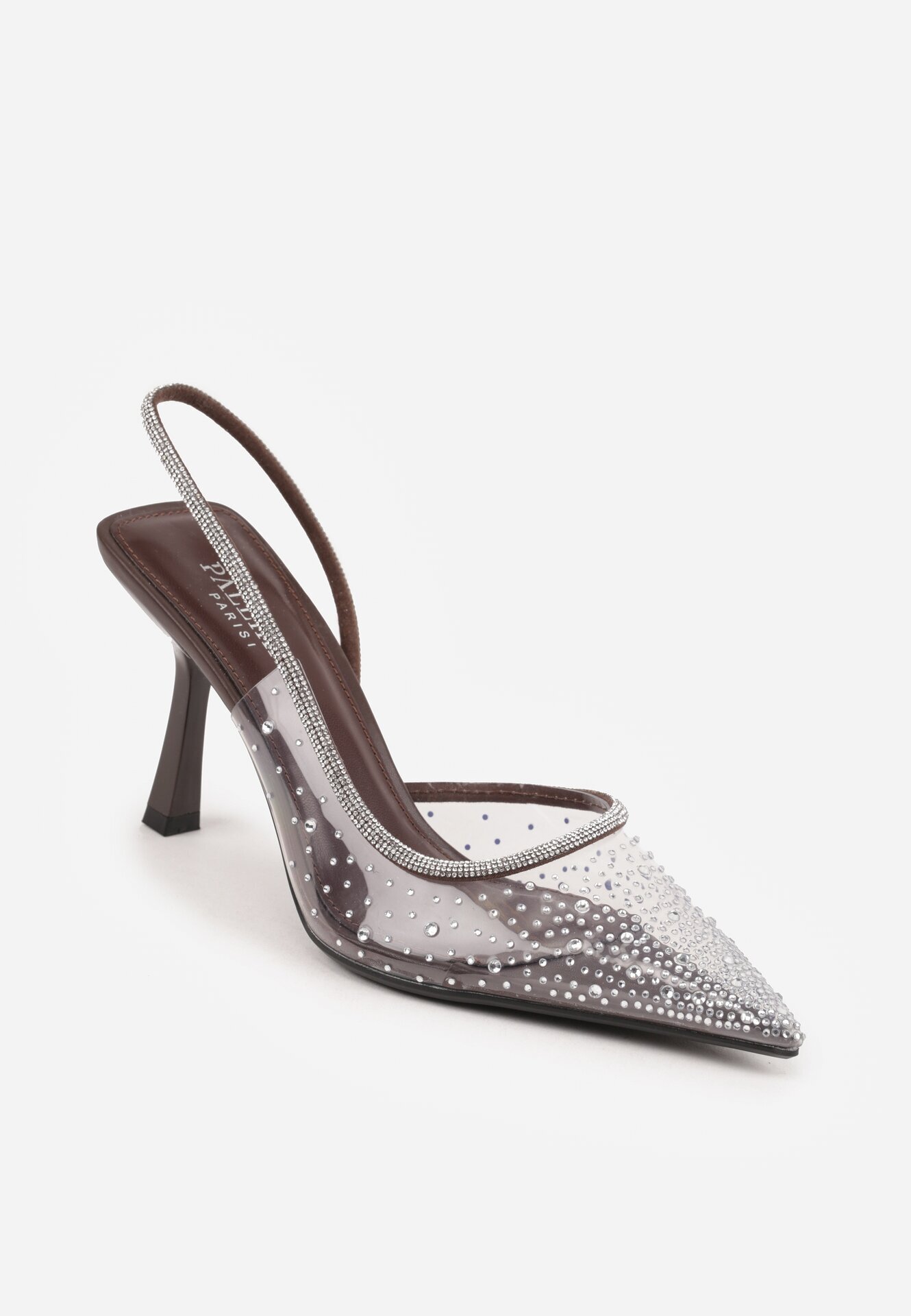 pallika paris Pantofi cu toc cui Maro Transparente cu călcâiul descoperit împodobite cu zirconii Krisqirelle