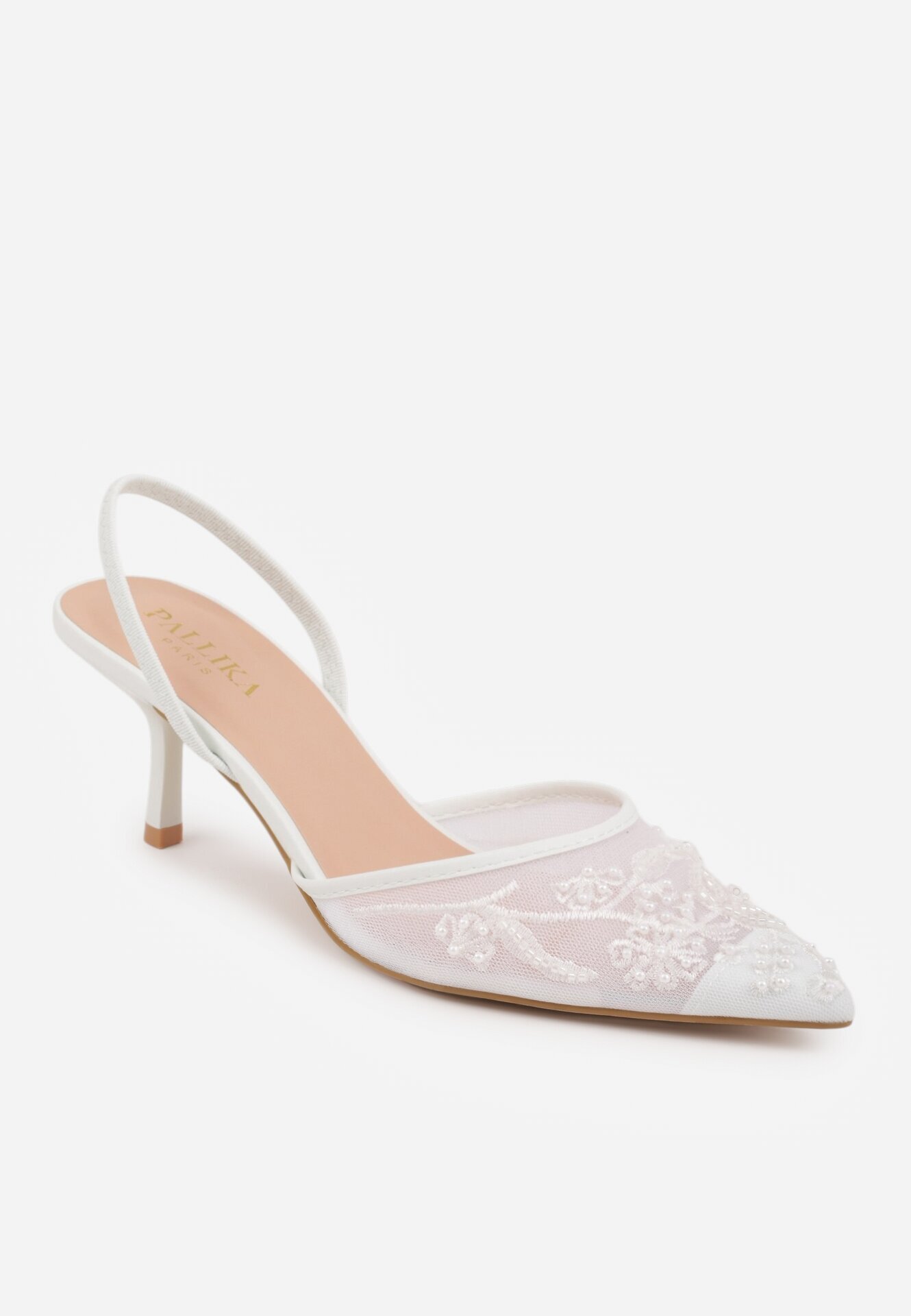 pallika paris Pantofi stiletto Albi Din plasă Decorați cu perle și broderii Vilania