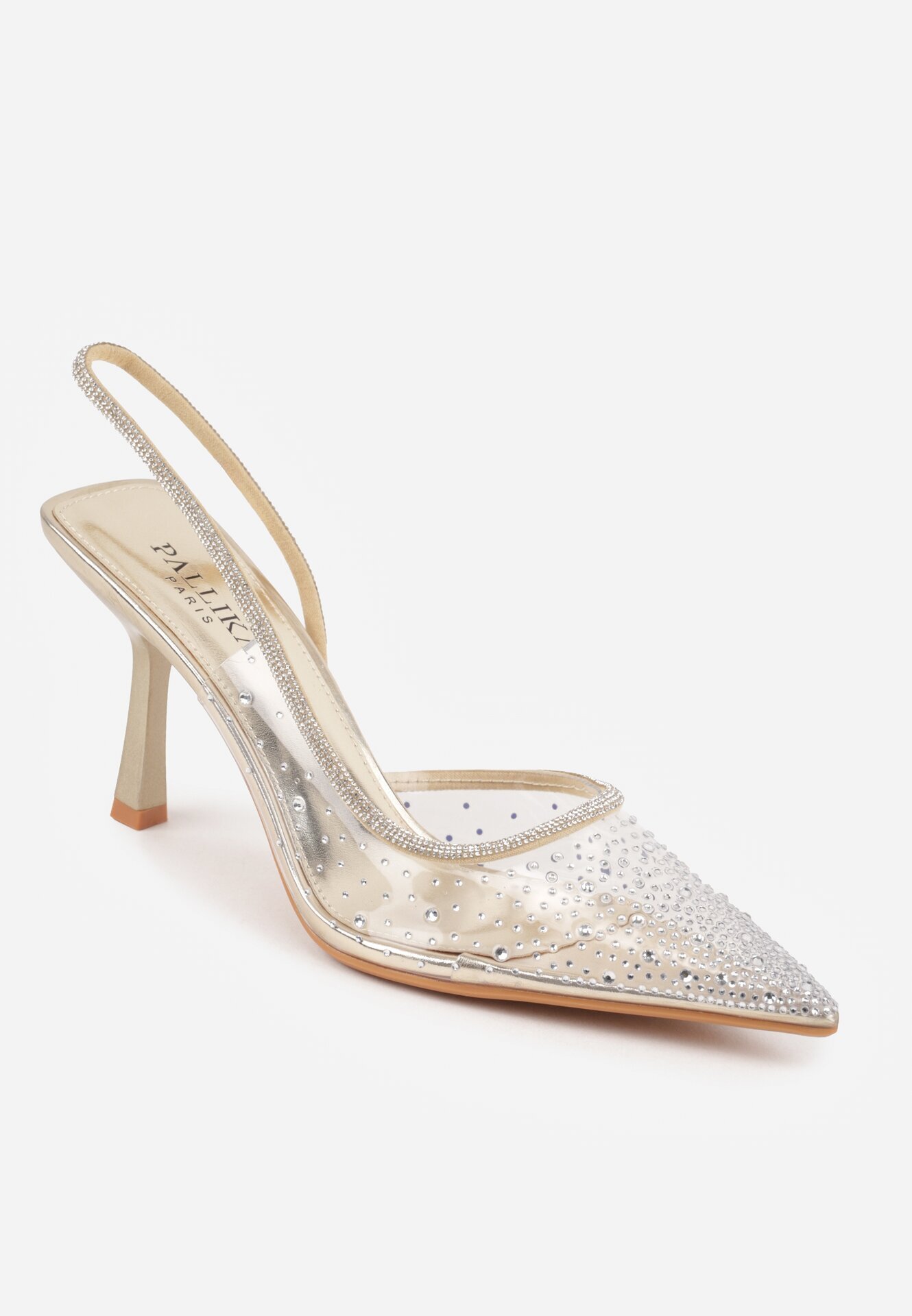 pallika paris Pantofi stiletto Aurii Transparenți cu Toc Deschis Împodobiți cu Zirconii Krisqirelle