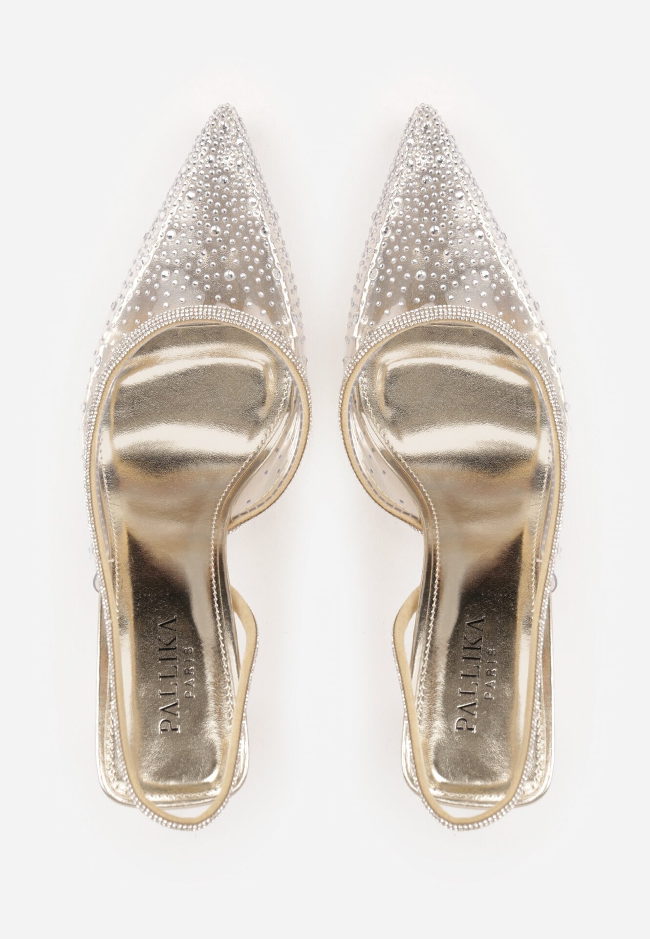 pallika paris Pantofi stiletto Aurii Transparenți cu Toc Deschis Împodobiți cu Zirconii Krisqirelle