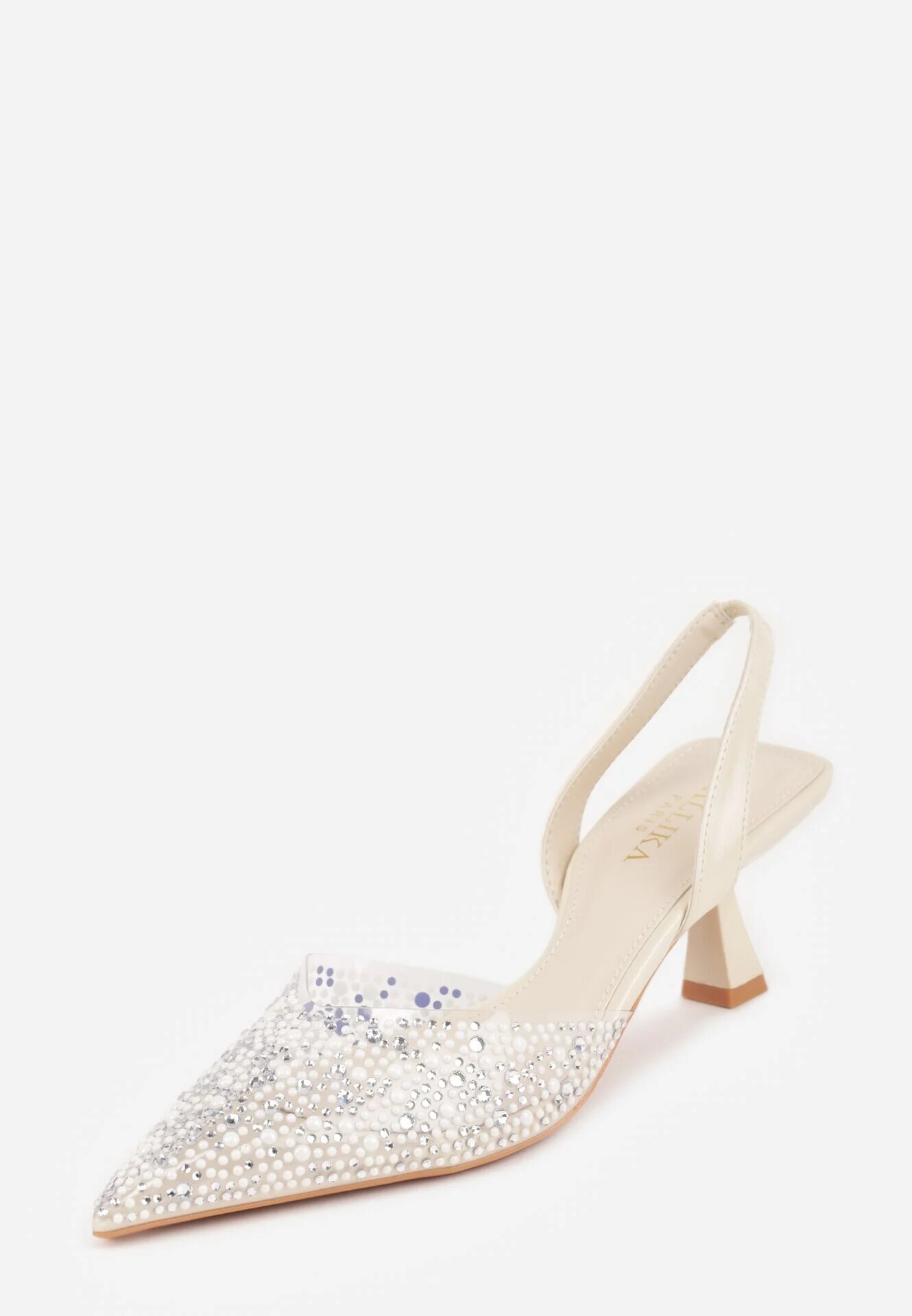 pallika paris Pantofi stiletto bej cu partea superioară transparentă perle și zirconii Jinnata