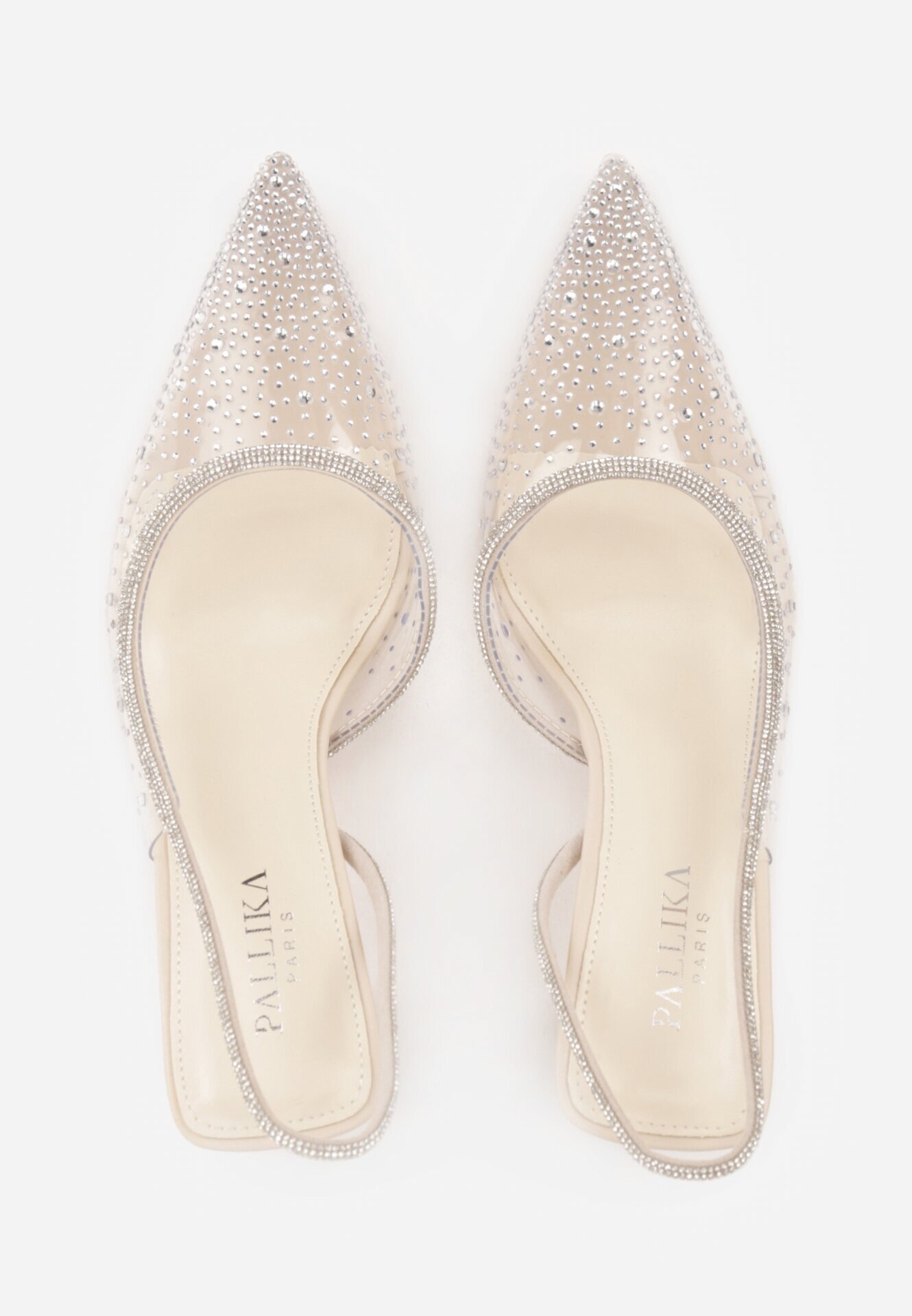 pallika paris Pantofi stiletto bej transparente cu călcâiul descoperit decorate cu zirconii Krisqirelle