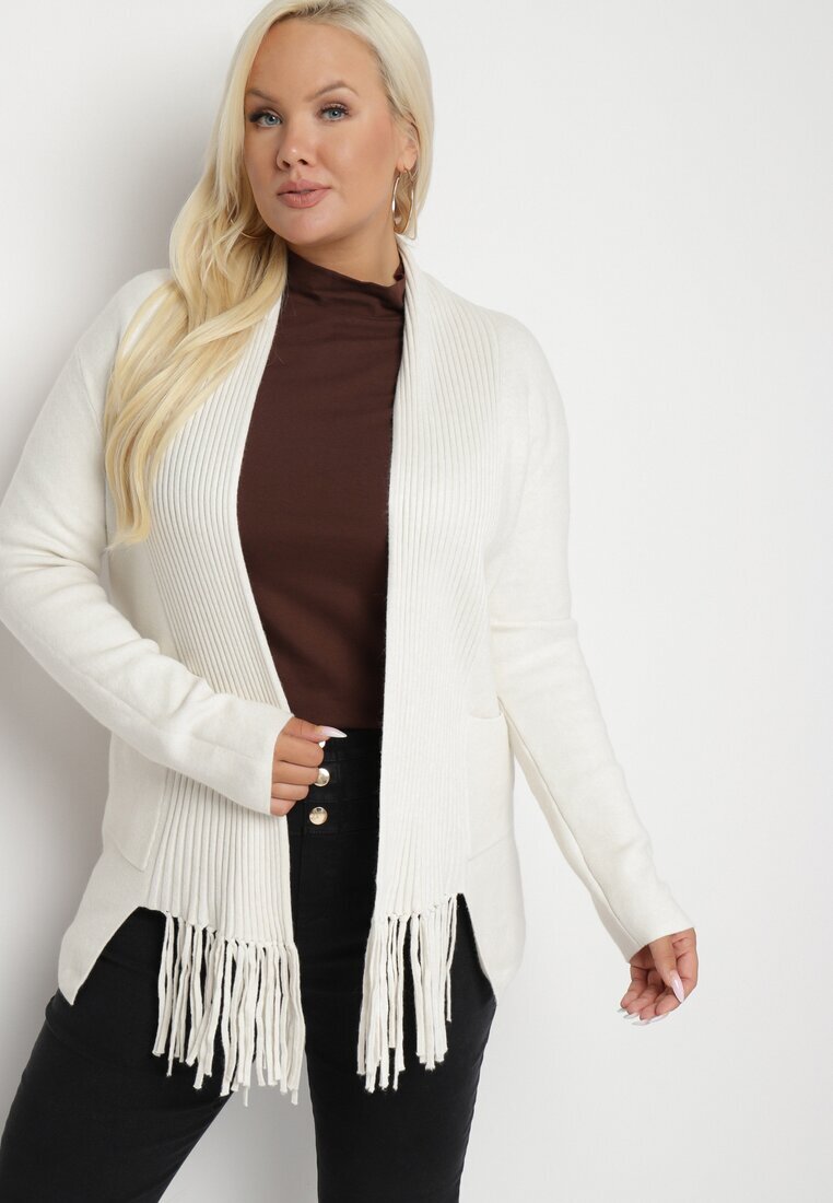 palma Cardigan Bej deschis cu Bumbac și Vâscoză Decorat cu Franjuri Velanise