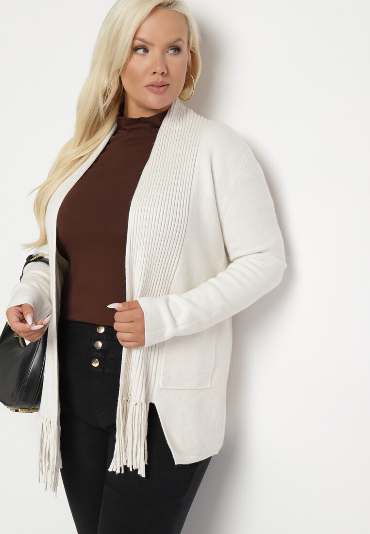 palma Cardigan Bej deschis cu Bumbac și Vâscoză Decorat cu Franjuri Velanise