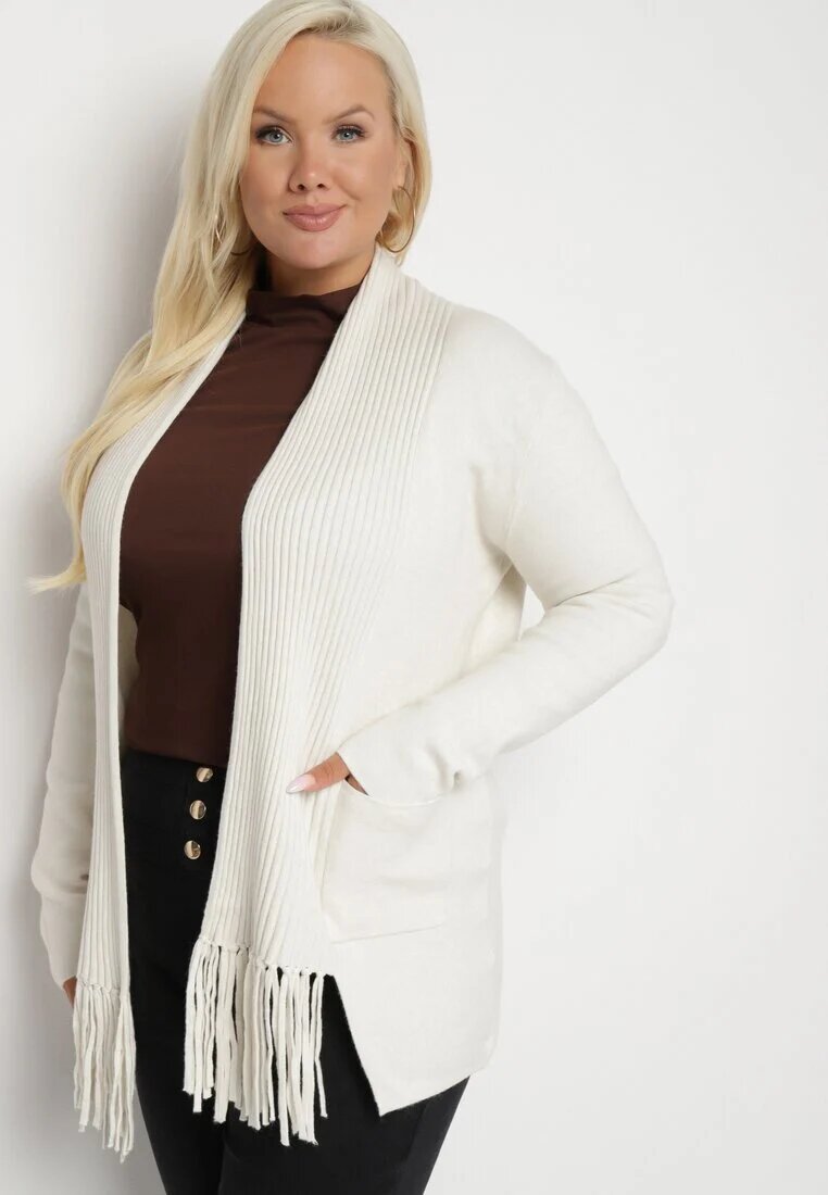 palma Cardigan Bej deschis cu Bumbac și Vâscoză Decorat cu Franjuri Velanise