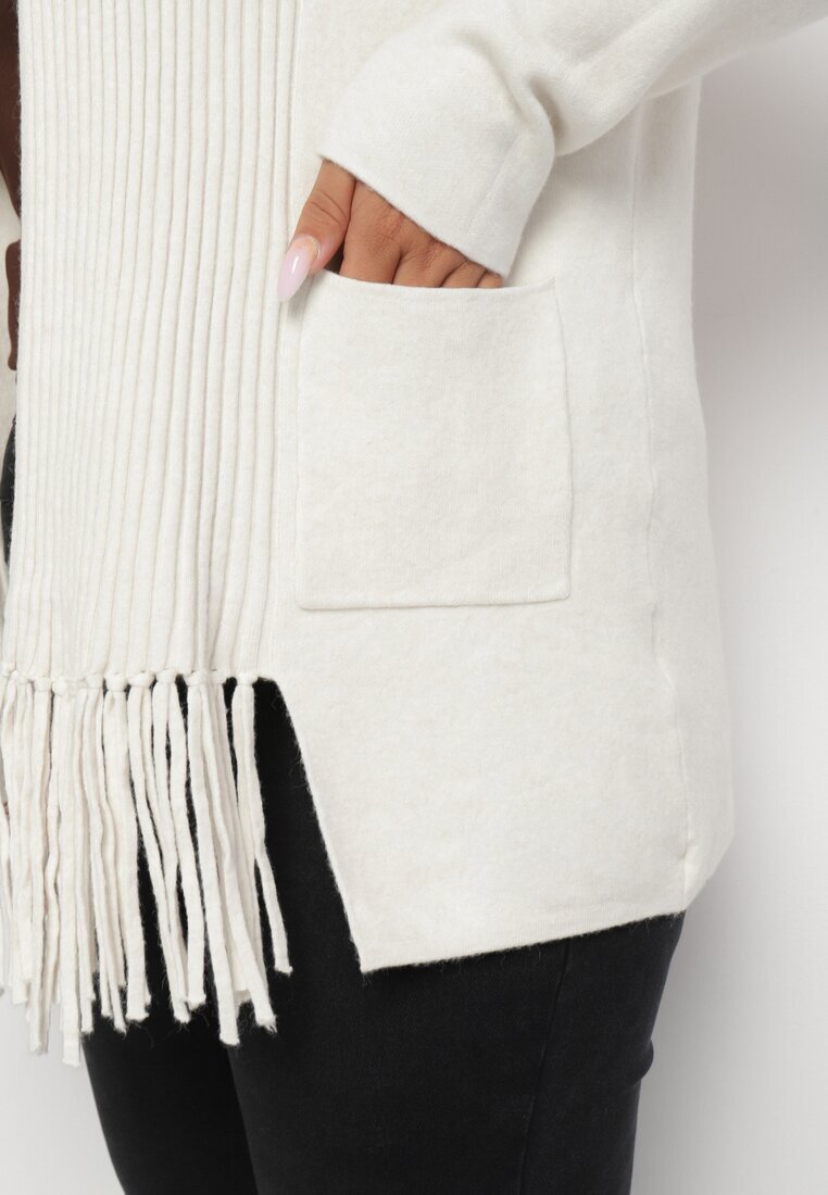 palma Cardigan Bej deschis cu Bumbac și Vâscoză Decorat cu Franjuri Velanise