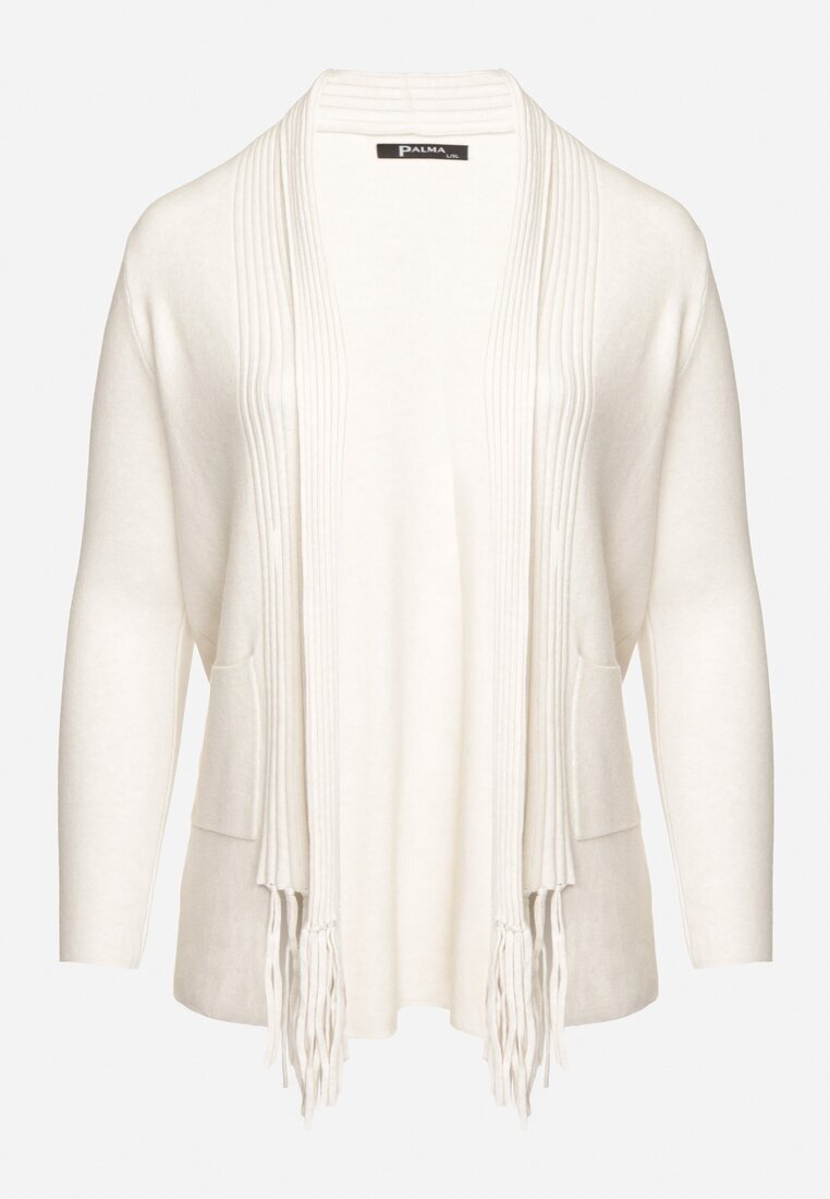 palma Cardigan Bej deschis cu Bumbac și Vâscoză Decorat cu Franjuri Velanise