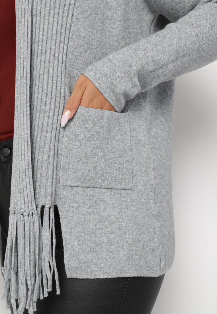 palma Cardigan Gri deschis din Bumbac și Viscoză Ornat cu Franjuri Velanise