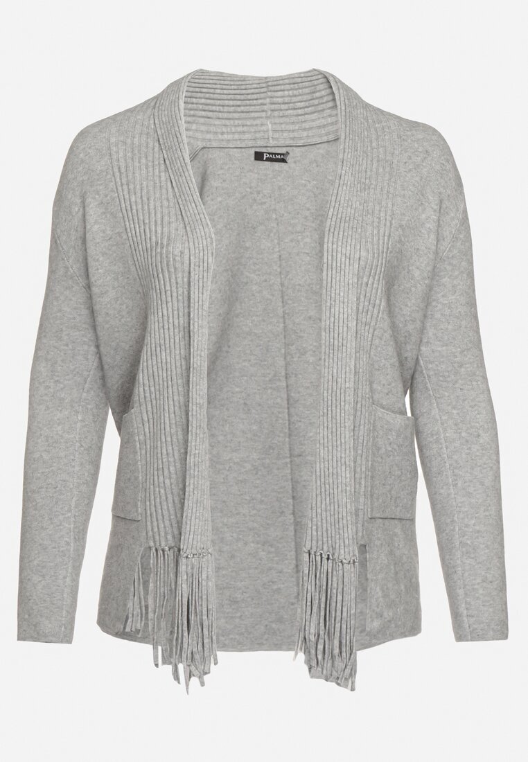 palma Cardigan Gri deschis din Bumbac și Viscoză Ornat cu Franjuri Velanise