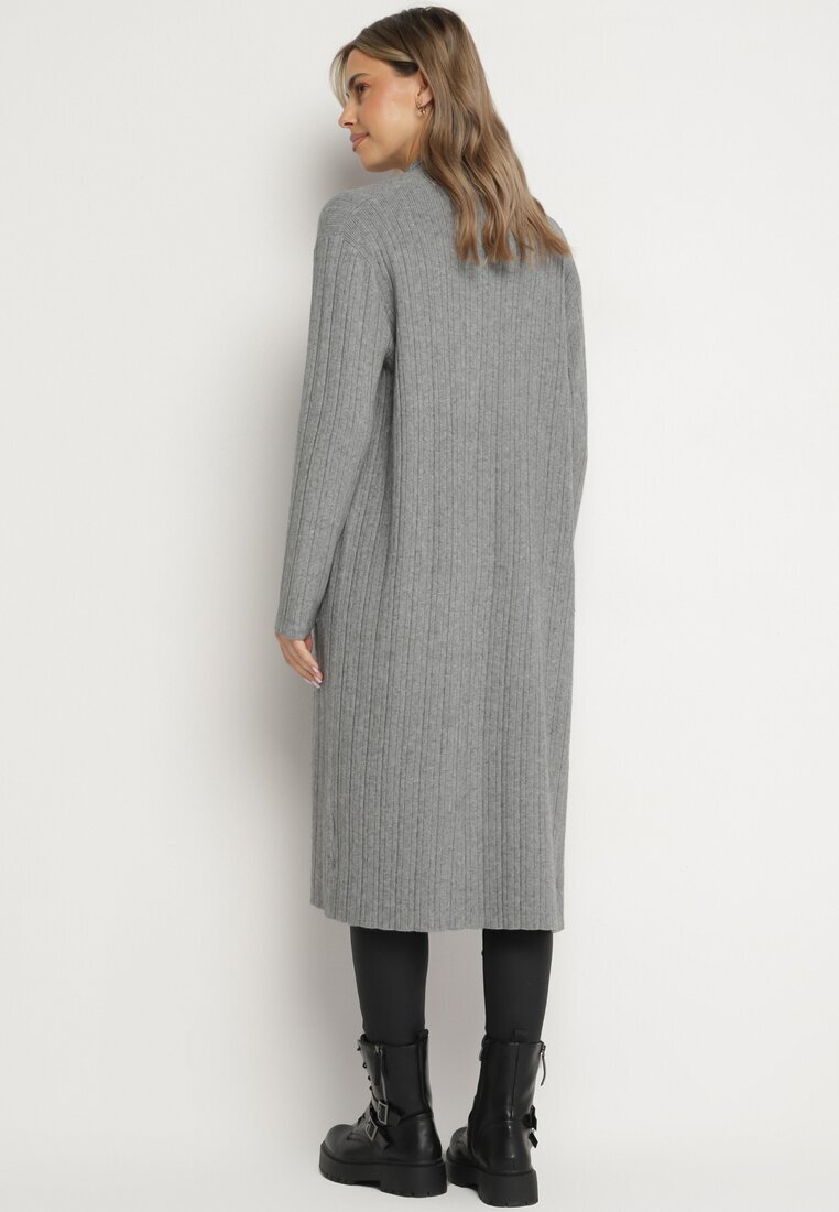 palma Cardigan Gri Lung cu Viscoză și Buzunare Fără Închidere Naritha