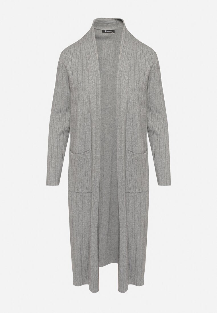 palma Cardigan Gri Lung cu Viscoză și Buzunare Fără Închidere Naritha