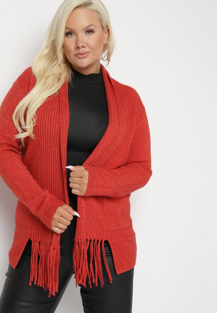 palma Cardigan Roz cu Bumbac și Viscoză Decorat cu Franjuri Velanise