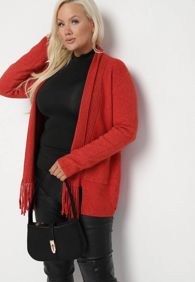 palma Cardigan Roz cu Bumbac și Viscoză Decorat cu Franjuri Velanise