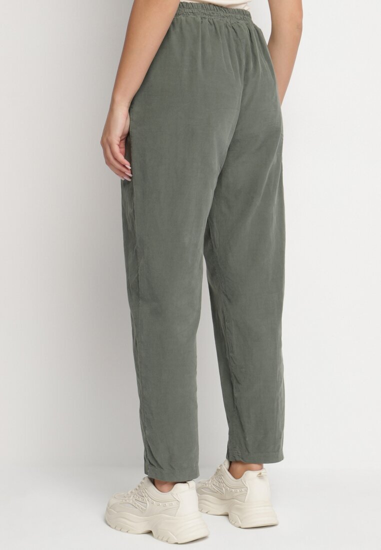 palma Pantaloni Clasici Verde închis din Bumbac cu Talie Înaltă Isesi