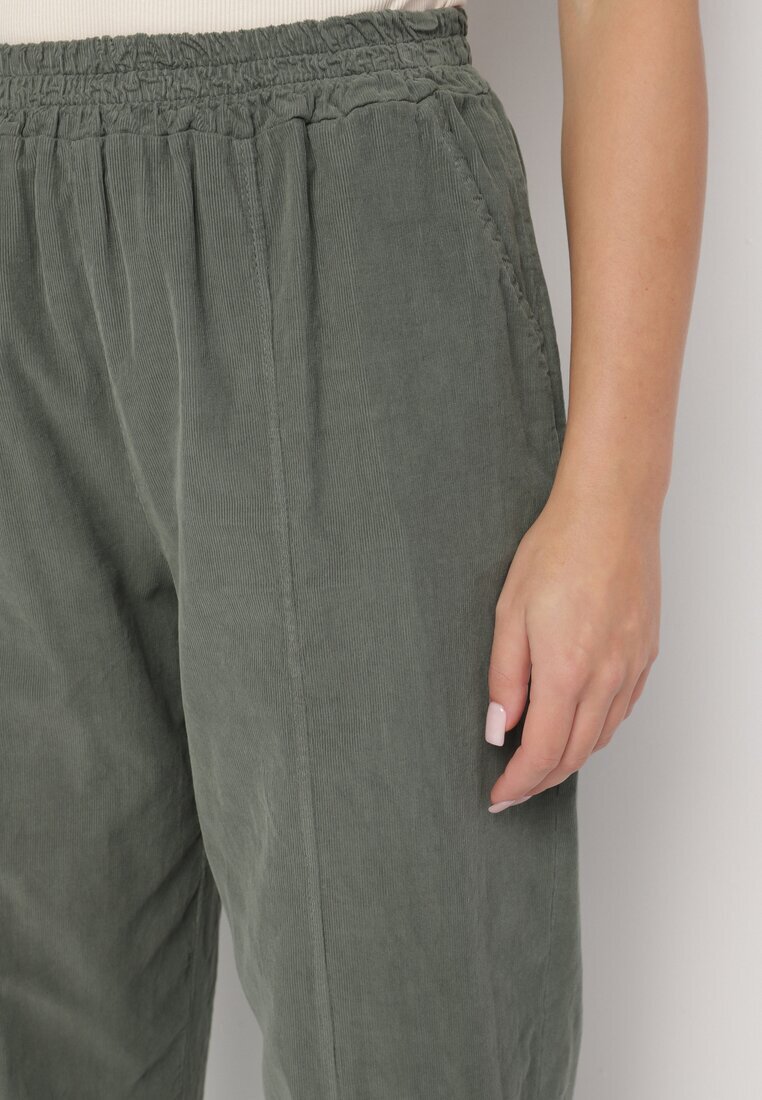 palma Pantaloni Clasici Verde închis din Bumbac cu Talie Înaltă Isesi